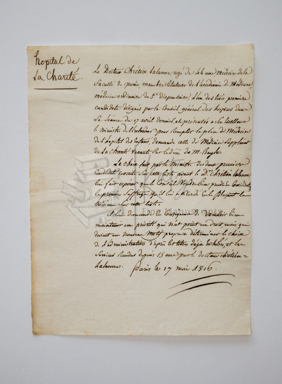 1816 Fascinating Reference Letter for a French Physician Who Aims to Work at Enfants Malades Hopital