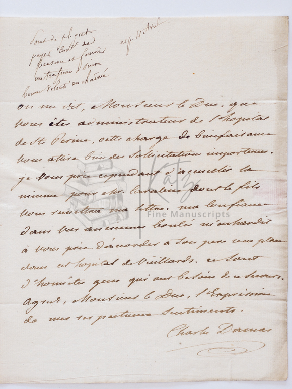 1800s Letter to Aristocrat and Vaccine Proponent About a Job at Hospital of St. Pierre