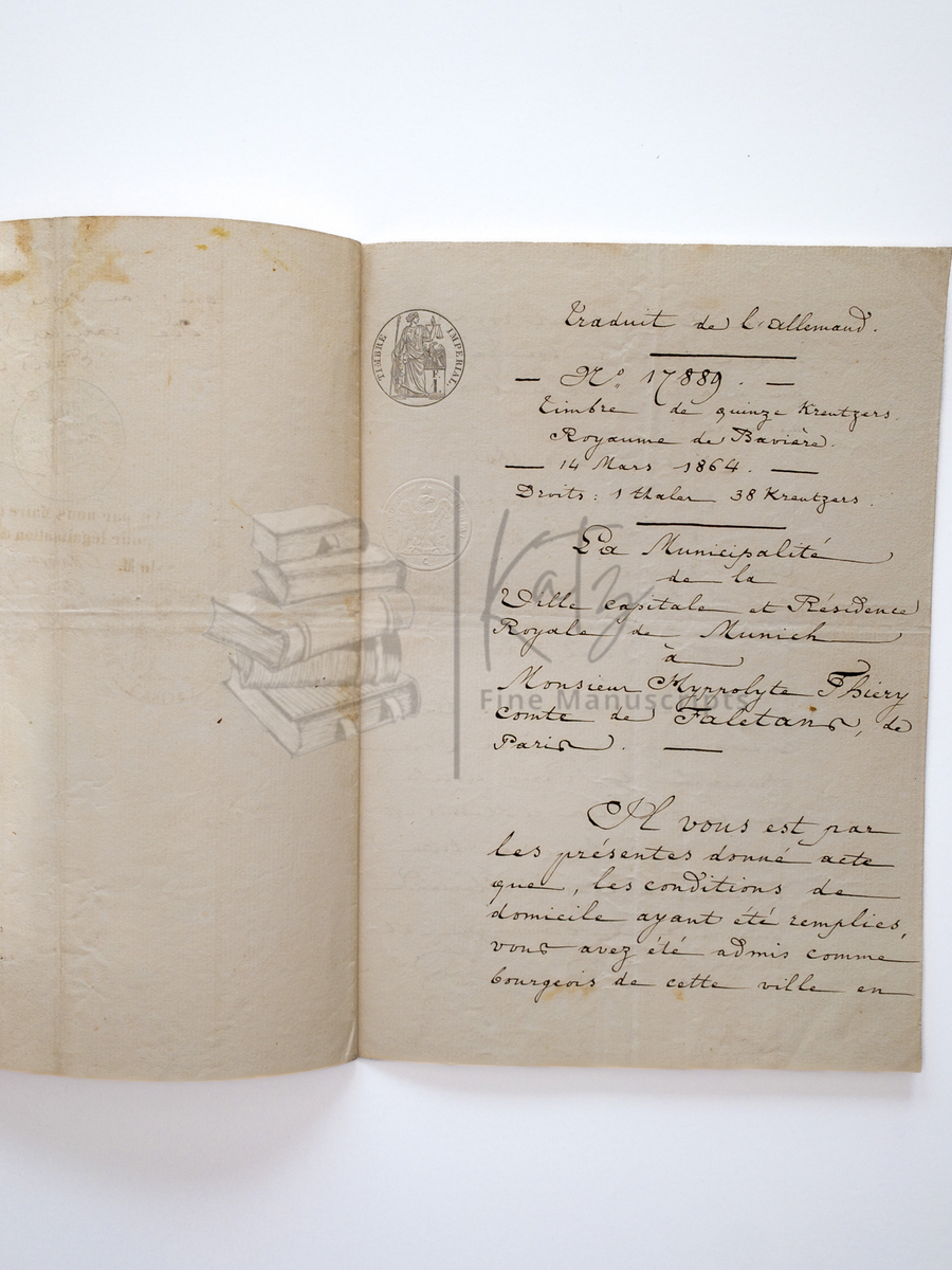 1864 official german to french translation stating the count of faleta
