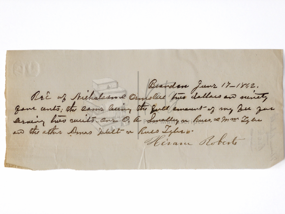 1842 Receipt for Services from Law Firm Nicholson & Ormsbee