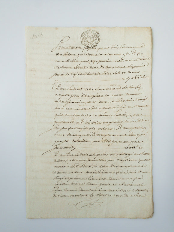 1801 French White Wine Contract for Trade at La Rochelle Seaport