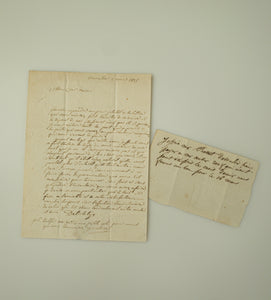 1800s Handwritten French Promissory Note and Letter from Vimoutiers