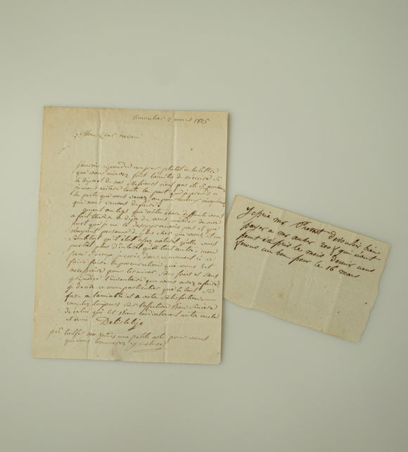 1800s Handwritten French Promissory Note and Letter from Vimoutiers