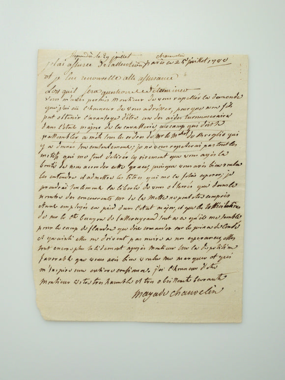 1788 Letter to a Senior Officer Serving Under the 2nd Duke of Broglie