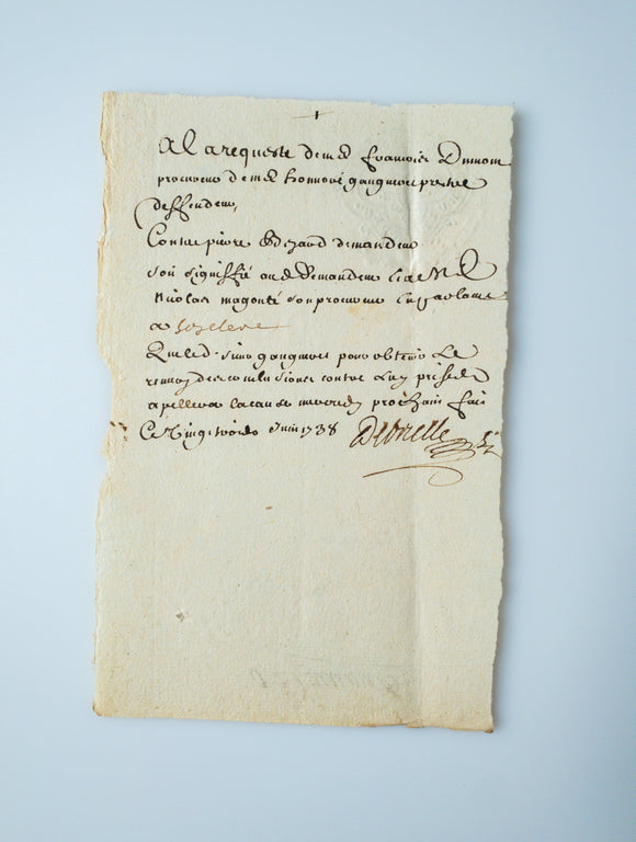 1738 French Note Related to Legal Issues in Bourges, France