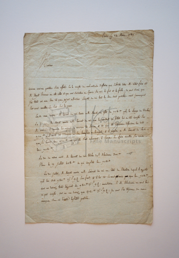 1789 French Lawyer’s Letter Demonstrating Legal Arguments About Commercial Transactions