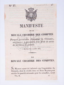 1834 Decree of King Charles Albert of the Kingdom of Sardinia Hinting at Plans for Liberalizing the Kingdom