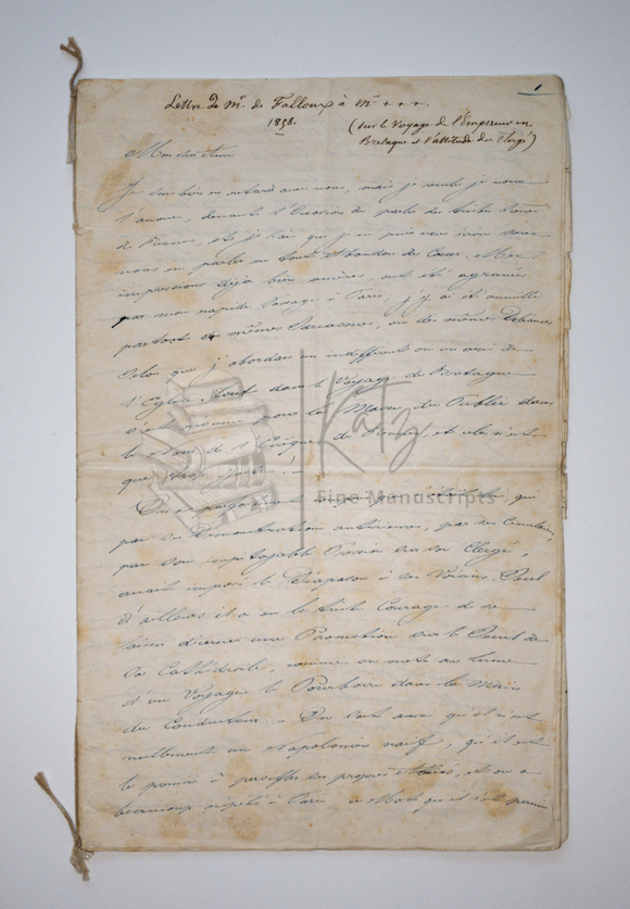 1858 Outstanding, Detailed Letter from the Accomplished Count of Falloux Describing a Trip with Napoleon II