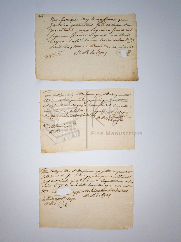 1773 French Financial Documents Pertaining to Personal Loans of a Man and Wife