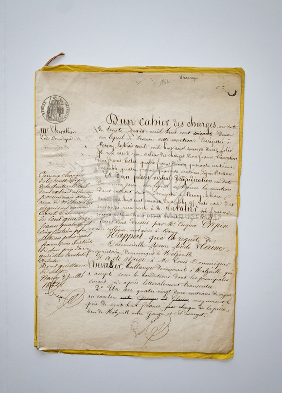 1862 French Manuscript Agreement for Sale of a Vineyard in Nancy, France