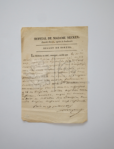 1815 Necker Hospital Medical Discharge Manuscript Note from Dr. Hanquent