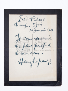 1921 Handwritten Thank You Note from Art Critic and Curator, Henry Lapauze