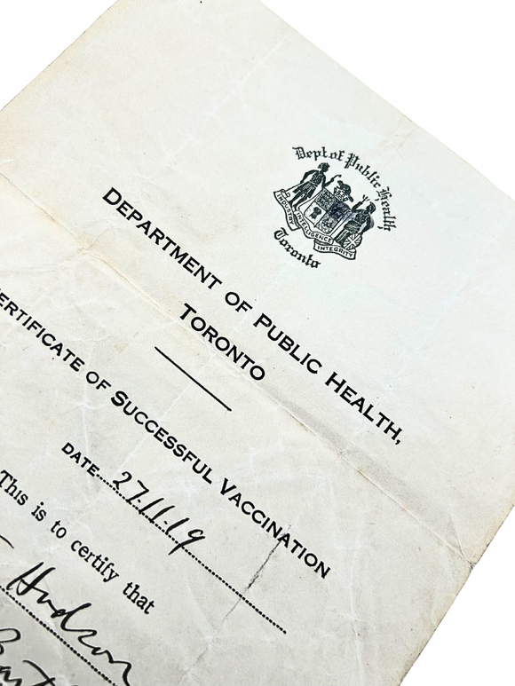 1919 Public Health Vaccination Certificate During Mandatory Student Smallpox Vaccine Effort