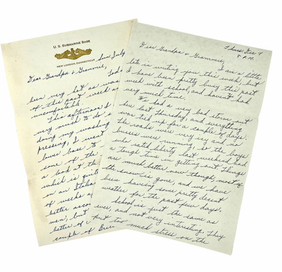 1944-1945 New Hampshire US Naval Officer’s Letters Home, Discussing Army Academics and Comparing German, Italian and British Submarines